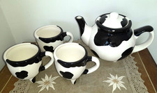 ENSEMBLE THEIERE ET 3 TASSES EN FORME DE PIE DE VACHE - ETIQUETTE L DAKE & ZN