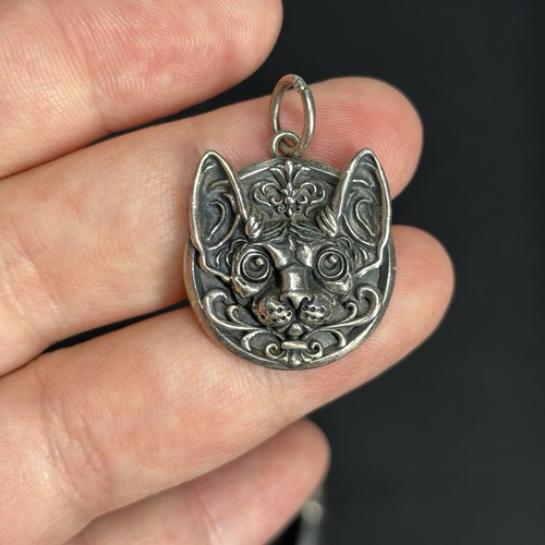 Sterling silver 925 sphynx cat - silver,