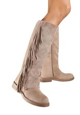 Bottes Femme Avec Franges RQ543 Bottes En Daim Kaki Hiver 2025 2026