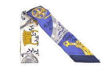 Authentic HERMES Twilly Scarf "ETRIERS" Silk Navy Blue 2723N