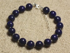 Bracelet Argent 925 et Pierre semi précieuse - Lapis Lazuli 8mm 