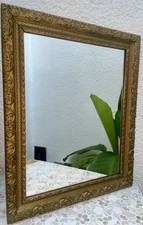 Antique mirror gilded wood and stucco floral decor 51x41cm