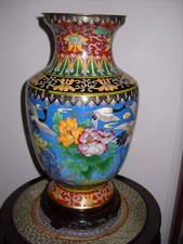 CLOISONNE VASE BRONZE EMAUX IBIS CHINE CHINOIS ASIATIQUE JAPONAIS EXTREME ORIENT
