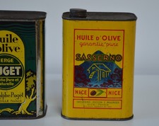 Ancien bidon d’ huile d’ Olive Sasserno à Nice en tôle publicitaire super état