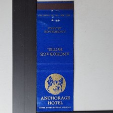 Anchorage Hotel Alaska Vintage Blue Gold Foil Design Matchbook Siberian Husky