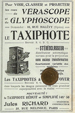 PARIS / VÉRASCOPE GLYPHOSCOPE JULES RICHARD / TAXIPHOTE / PUBLICITÉ 1909