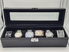 Coffret à montres  6 emplacements simili cuir noir vintage, sans les montres ;-)