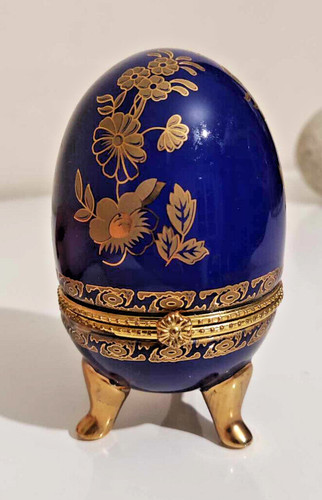 Oeuf bleu doré porcelaine - oeuf,