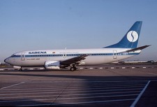 SABENA, Boeing 737, OO-SDY, at Heathrow, in 1988, aircraft slide