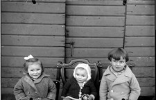 Portrait siblings children barn door - old photo negative glass year. 1940