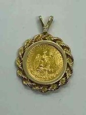 New Unisex 1945 Dos Pesos Coin Wedding Pendant 14k Yellow Gold Plated 18'' Chain