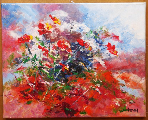 Tableau signé tores bouquet - tableau,