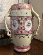 HandPainted 3 Handled Gold Gilt Pink Floral Vase Nepon /sevres Styled Dots