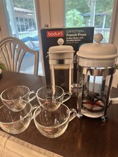 Bodum Caffettiera French Press Coffee Maker, 8-Cup, 34 Oz, + (4) Vtg Bodum Cups