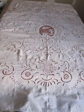 Antique 19th century Richelieu embroidery and lace bed top
