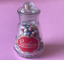 ANTIQUE GROCERY TOY - MINIATURE GLASS CANDY JAR - height 6.5 cm
