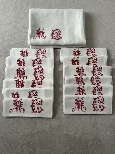 Nappe ancienne lin damassé - ancienne,