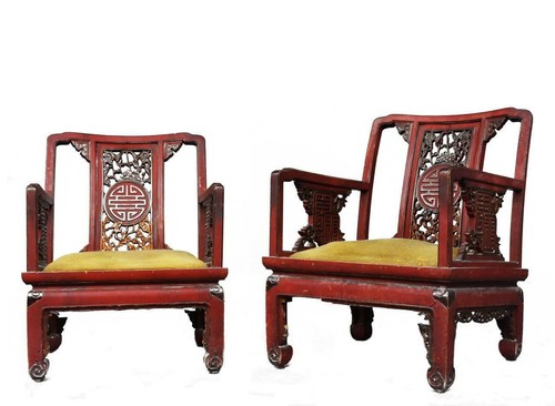 Fauteuils chinois laque rouge