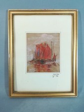 ARTISTE JEAN COLIN, PEINTURE À L'HUILE 1946 SIGNÉ, BATEAUX DE PÊCHE FRANÇAIS 