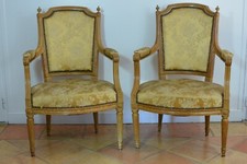 Pair of Antique Louis XVI Silk Furniture Plumed Parisian Armchairs