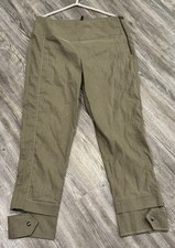 SARAH PACINI Junior Olive Gray Cropped Linen Blend Cut Out Cuffs Ankle Pants 17