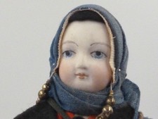 Antique 19th century Breton Fisher woman doll Fashion type shoulder plate 10.5"