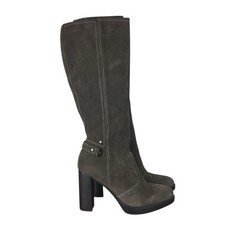 Nero Giardini Knee High Boots Size 6 Narrow Calf Gray Suede Heeled Platform Zip