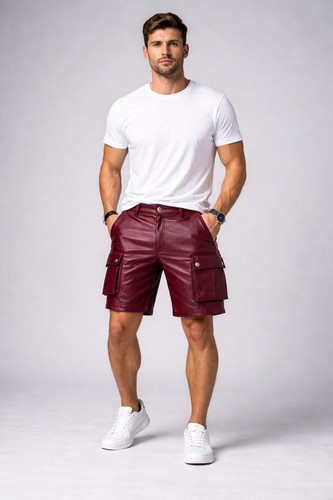 Short homme cuir bordeaux - short,