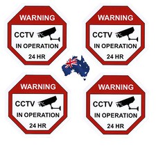 CCTV Camera Warning Stickers, Surveillance Vinyl Decal, Video Security Sign X4
