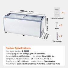 Vitrine Réfrigérée À Crème Glacée Vitrine À Glaces Gelato Commerciale 567L