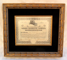 RARE 1917 WOODS MOBILETTE COMPANY- STOCK CERTIFICATE FRAMED - AUTOMOTIVE STOCKS