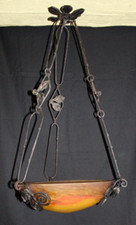 Antique basin chandelier signed MULLER Frères Lunéville, Art Deco glass paste 35.5