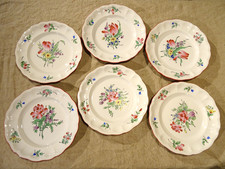 6 assiettes plates faïence Lunéville KG modèle réverbère décor floral  Ø 24,4 cm