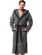 Peignoir Homme 100 Coton Éponge Capuche Long Gris/Noir XXL