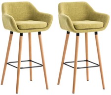 2 x Tabouret de Bar Grant Tissu avec Accoudoirs Pieds Bois et Repose-pieds Métal