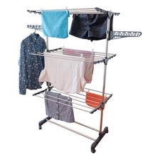 Etendoir pliable sur roulettes - 3 niveaux - Séchoir à linge acier - H145 cm - 1