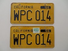 1956 California License Plates Pair Yellow Black - DMV Clear Set – WPC 014