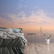 Papier Peint Avec Effet Mer Et Nuages Au Crépuscule – Bleu, Blanc, Gris