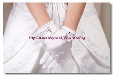 Satin Blanc Court Gant avec Strass Croix Pour Première Communion Girl Robe /
