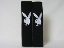 2 pcs (1 PAIR) Playboy Embroidery Seat Belt Cover Shoulder Pads (White on Black)