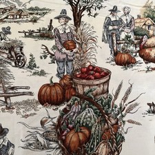 Plymouth Thanksgiving Harvest Pilgrims Toile Pumpkins Alexander Henry 2 Yards