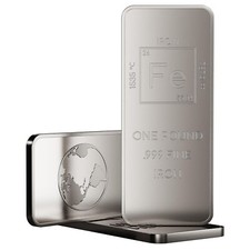 1 Pound .999 Pure Iron Bar Bullion Paperweight with Element Design-Unique Metals