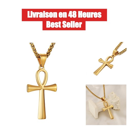 Collier homme croix ankh - ankh, acier