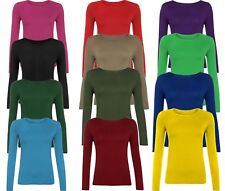 Femmes Extensible Manches Longues Célébrité Col Rond Uni T-Shirt Haut