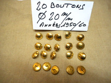 🥼 20 BOUTONS MILITAIRES METALLIQUES DORES 20 mm Années 50/60 🥼