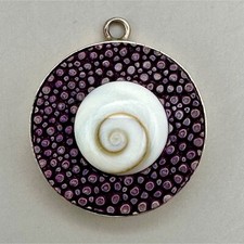 French Galuchat Spiral Shell Pendant Purple & White 925 Sterling Silver Framed