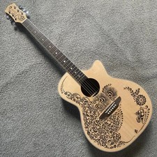 Luna Folk Acoustic Guitar, Hena Oasis Top, Mahogany Neck, Rosewood Fingerboard