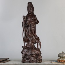 Ebony Guanyin Statue 18cm Solid Wood Carved Ruyi Avalokitesvara Buddha Decor