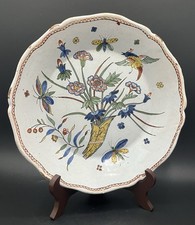 Earthenware plate, cornucopia decor and birds, Rouen 18th century »