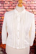 Blouse Vintage Orig 60S En Nylon Blanche Avec Plis Et Volants Rockabella 44